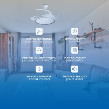 Ventilateur de plafond Daewoo 106 cm blanc LED pales rétractables