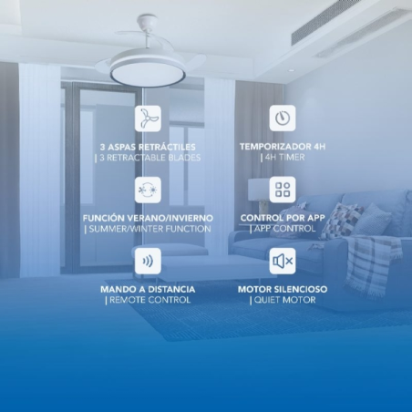 Ventilateur plafond Daewoo 106 cm blanc LED pales rétractables