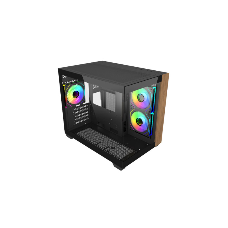 Boîtier mini-tour bois Cooler Master Elite 481 - 3 ventilateurs RGB 120 mm - Vue panoramique - Compatible MicroATX/Mini-ITX - Do