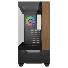 Boîtier moyen tour Cooler Master Elite 690 Wood ATX/MicroATX/Mini-ITX - 3 ventilateurs RGB 120 mm - Vue panoramique - Double com