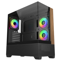 Boîtier moyen tour Cooler Master Elite 690 Wood ATX/MicroATX/Mini-ITX - 3 ventilateurs RGB 120 mm - Vue panoramique - Double com