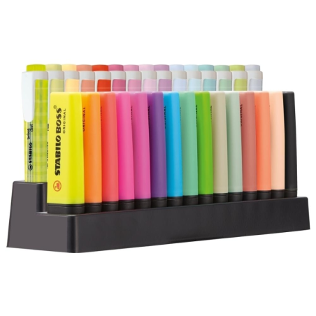Coffret de bureau Stabilo avec 15 marqueurs Stabilo Boss et 15 marqueurs Swing Cool - Encre à base d'eau - Couleurs assorties