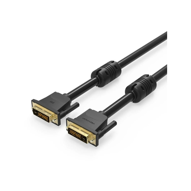 Câble DVI-D Vention - Compatible avec les résolutions 2K - Longueur : 1 m - PVC - Connecteurs plaqués or - Noir