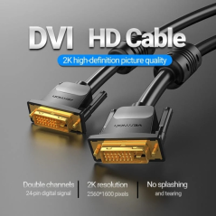 Câble DVI-D Vention - Compatible avec les résolutions 2K - Longueur : 1 m - PVC - Connecteurs plaqués or - Noir