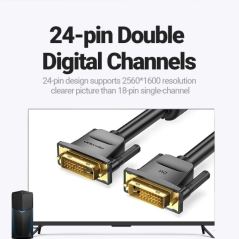 Câble DVI-D Vention - Compatible avec les résolutions 2K - Longueur : 3 m - PVC - Connecteurs plaqués or - Noir