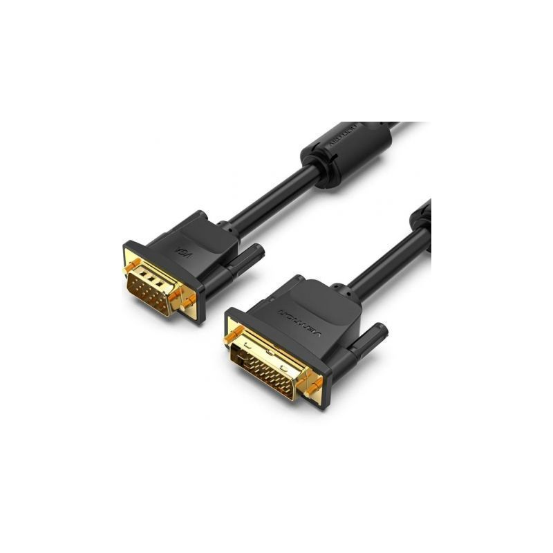 Câble convertisseur Vention DVI mâle vers VGA mâle - Full HD - Longueur 1,5 m - Blindage multicouche - PVC - Noir