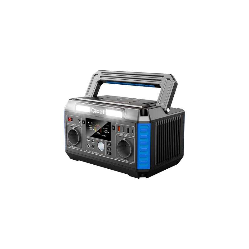 Groupe électrogène portable Elbat - 600 W - Batterie au lithium - Affichage LED - Chargement solaire - Accessoires inclus - Port