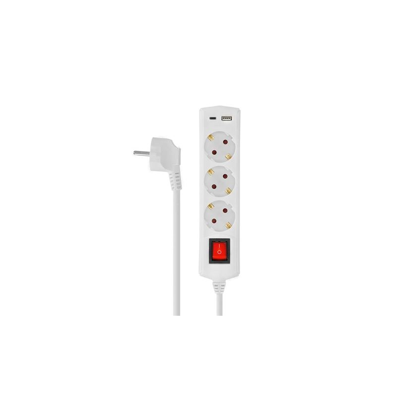 Elbat Base Multiple 3 Prises avec Interrupteur + USB + Type C - Blanc