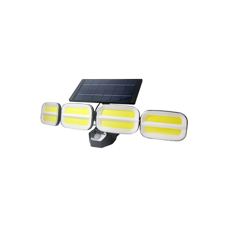 Projecteur solaire quadruple Elbat - 800 lm - Blanc froid 6500 K - Détecteur de mouvement - 4 batteries 1200 mAh