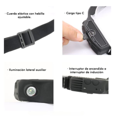 Lampe frontale LED Elbat EB0575 : 800 lm + 200 lm - 6 500 K - 4 modes d’éclairage - Capteur de main - Jusqu’à 8 heures d’autonom
