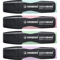 Surligneurs pastel recyclés Stabilo Green Boss lot de 4