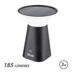 Lampe solaire LED Elbat - 185 lm - 2000 K - Autonomie de 6 heures - Noire