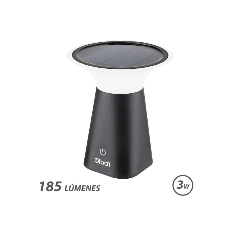 Lampe solaire LED Elbat - 185 lm - 2000 K - Autonomie de 6 heures - Noire