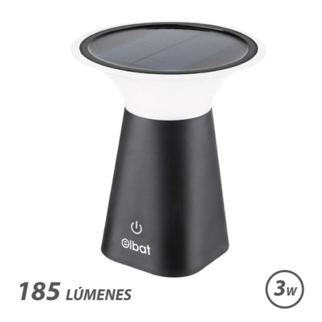 Lampe solaire LED Elbat - 185 lm - 2000 K - Autonomie de 6 heures - Noire
