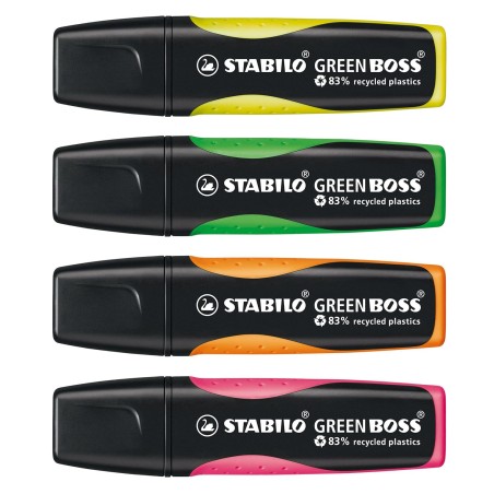 Surligneurs pastel recyclés Stabilo Green Boss lot de 4