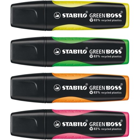 Surligneurs Stabilo Green Boss x4 recyclés avec bloc-notes