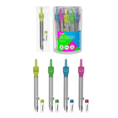 LOT de 24 Compas scolaire ErichKrause avec articulation et mine de rechange - Couleurs assorties