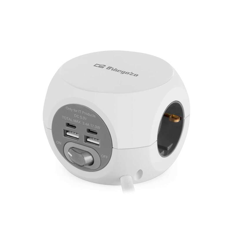 Orbegozo EN 4000 - Prise 7 en 1 avec prises de terre et connexions USB-C - Compacte et sûre - Idéale pour les voyages - Câble de