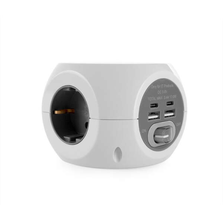Orbegozo EN 4000 - Prise 7 en 1 avec prises de terre et connexions USB-C - Compacte et sûre - Idéale pour les voyages - Câble de