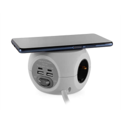 Prise Orbegozo EN 4500 8 en 1 Chargement Rapide sans Fil - 3 Prises de Terre VDE - 2 USB - 2 USB-C - Câble 1,5M - Interrupteur O