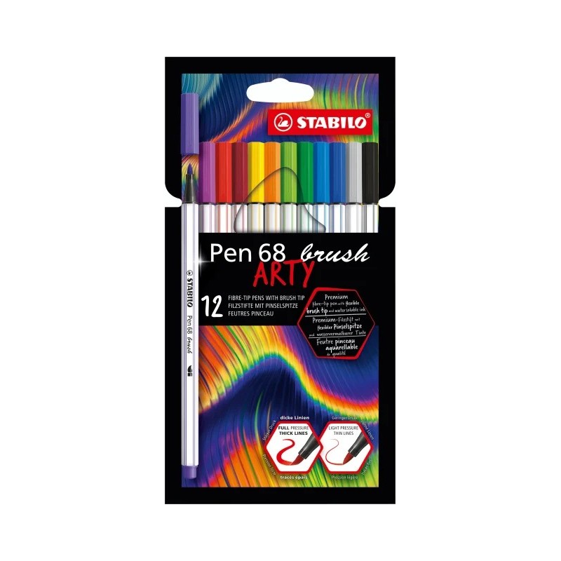 Lot de 12 feutres Stabilo Pen 68 Brush Arty