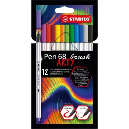 ✅ Lot de 12 feutres Stabilo Pen 68 Brush Arty couleur Surtido en stock