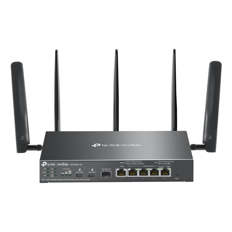 TP-Link Omada ER706WP-4G Router de Doble Banda NAT - WiFi hasta 3Gbps - Ethernet - VPN - 1Gbps SFP - 1Gbps WAN - 4x1Gbps LAN - B