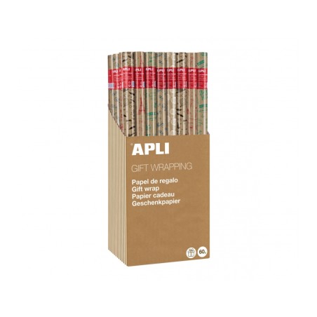 ✅ Apli Présentoir de 55 Rouleaux de Papier Cadeau Kraft Fun - 11 Rouleaux par Couleur - Dimensions du Rouleau 0 en stock