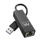 Adaptateur réseau Ewent RJ45 vers USB-A - Gigabit 10/100/1000 Mbps - Câble de 15 cm - Prise en charge WOL - Couleur noire