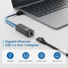 Adaptateur réseau Ewent RJ45 vers USB-A - Gigabit 10/100/1000 Mbps - Câble de 15 cm - Prise en charge WOL - Couleur noire