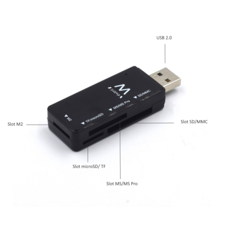 Lecteur de cartes externe USB 2.0 Ewent - Vitesse de transfert jusqu'à 480 Mbps - Noir