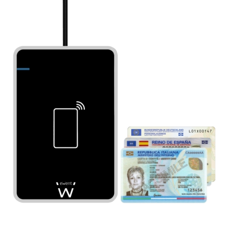 Lecteurs de cartes à puce Ewent pour DNIe et NFC - Câble de 0,6 m - Sans contact - Noir