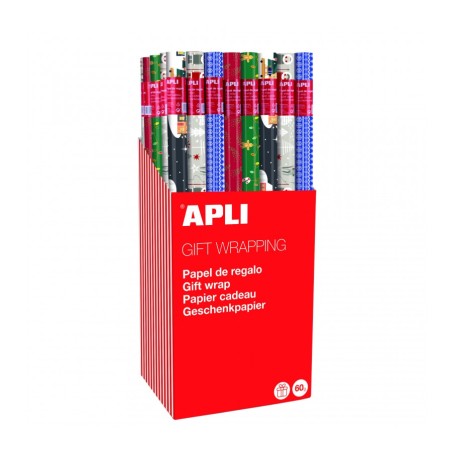 ✅ Apli Présentoir de 55 Rouleaux de Papier Cadeau de Noël - 11 Rouleaux par Couleur - Dimensions du Rouleau 0, en stock