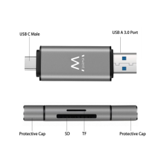 Lecteur de cartes compact USB 3.2 Gen1 (USB 3.0) Ewent EW1075 avec connecteurs USB C et USB A