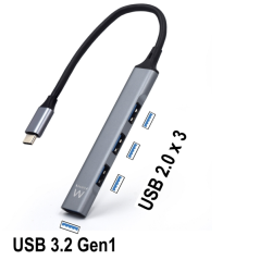 Hub USB Type-C Ewent EW1145 - 1 port USB 3.2 et 3 ports USB 2.0 - Design compact - Argent