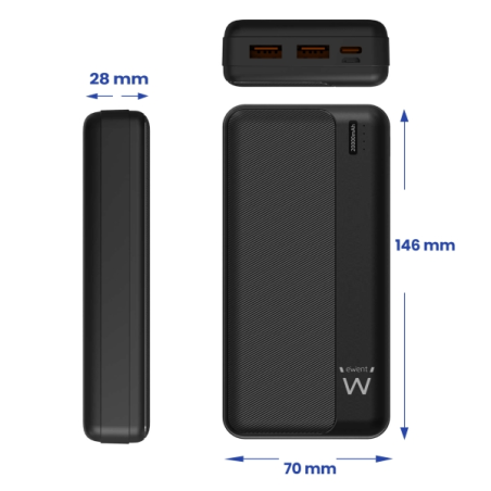 Batterie externe Ewent EW1163 20 000 mAh 22,5 W PD - USB-A, USB-C - Noir
