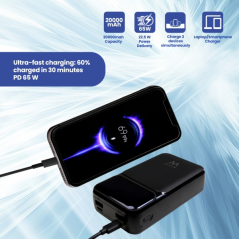 Batterie externe Ewent EW1164 20 000 mAh 65 W PD - USB-A, USB-C - Écran LED - Noir