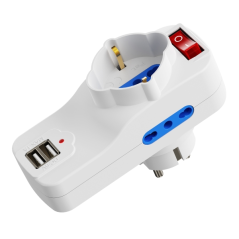 Multiprise murale 3 prises Ewent - 3 prises Schuko italiennes 10/16 A - 2 prises Schuko + 1 prise Schuko - 2 ports USB-A - Inter