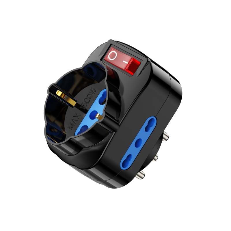 Multiprise murale 3 prises Ewent - 3 prises Schuko italiennes 10/16 A - 2 prises Schuko + 1 prise Schuko - Interrupteur marche/a