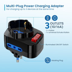 Multiprise murale 3 prises Ewent - 3 prises Schuko italiennes 10/16 A - 2 prises Schuko + 1 prise Schuko - Interrupteur marche/a