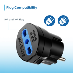 Adaptateur de voyage Schuko Ewent 16 A - Femelle Type L - Noir