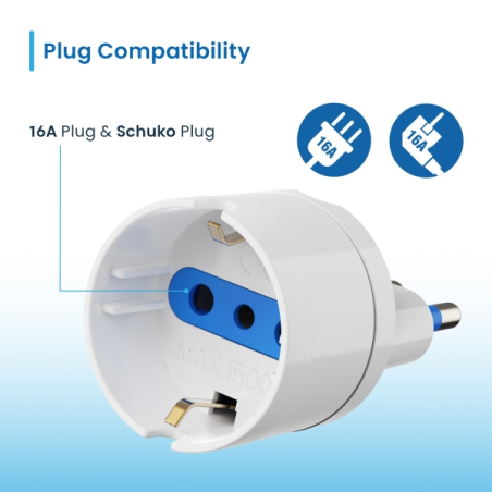 Adaptateur de voyage Ewent pour prise italienne type L 16 A - Prise femelle type L/Schuko - Blanc