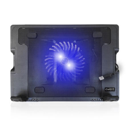 Support pour ordinateur portable Ewent - Grand ventilateur silencieux jusqu'à 17" - 2 ports USB - Noir