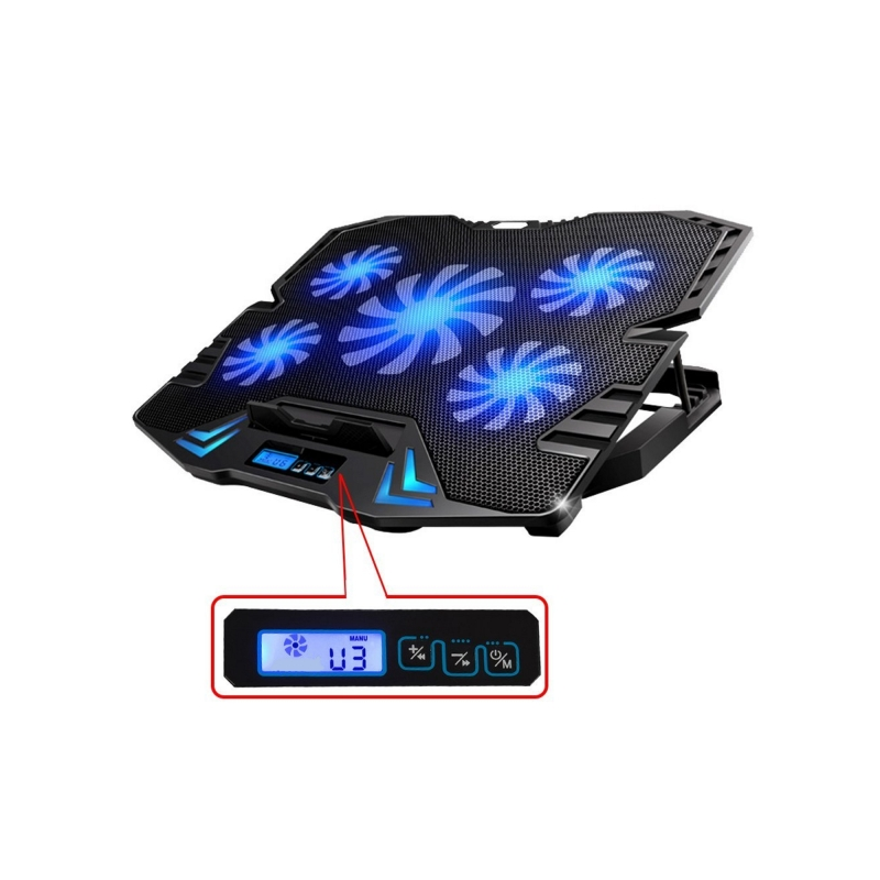 Support pour ordinateur portable Ewent - 5 ventilateurs silencieux jusqu'à 17" - 2 ports USB - 5 vitesses de ventilation - 2 mod