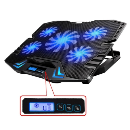 Support pour ordinateur portable Ewent - 5 ventilateurs silencieux jusqu'à 17" - 2 ports USB - 5 vitesses de ventilation - 2 mod