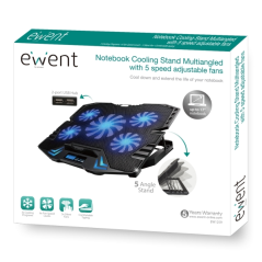 Support pour ordinateur portable Ewent - 5 ventilateurs silencieux jusqu'à 17" - 2 ports USB - 5 vitesses de ventilation - 2 mod