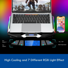 Support pour ordinateur portable Ewent jusqu'à 15,6" - 6 ventilateurs silencieux - 6 vitesses - LED RVB - Noir