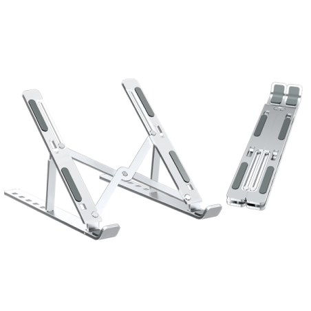 Support de voyage pliable Ewent EW1266 - Alliage d'aluminium - Surélève votre ordinateur portable de 5 à 15 cm - Argent