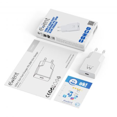 Chargeur Ewent EW1310 GAN 20 W - USB-C - Charge rapide - Haute efficacité - Blanc