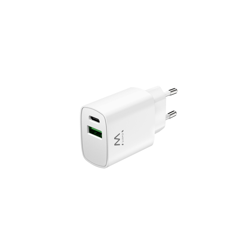 Chargeur mural Ewent USB-C/PD + USB-A/QC 20 W - Blanc